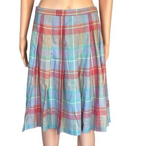 Vintage 90s Pendleton Size 14 Petite Blue Pink Plaid 100% Wool Pleated Skirt USA